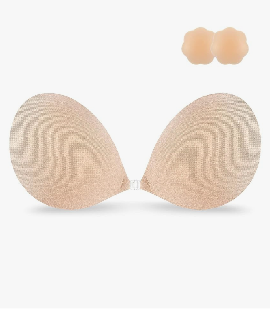 Niidor Adhesive Strapless Bra for Women Sticky Invisible Push up Silicone Bra for Backless Dress 2025 Upgraded Clasp Bras (size b)