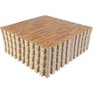Foam Floor Tiles - 96sqft Wood Grain Interlocking Foam Tiles with Border - Foam Play Mat Playroom or Gym Flooring for Home Gym by Stalwart (Light)