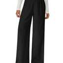 QJQ Women's Wide Leg Pants Textured Drawstring High Waisted Long Trousers Casual Loose Flowy Workout Sweatpants White X-Small (Black, XS)