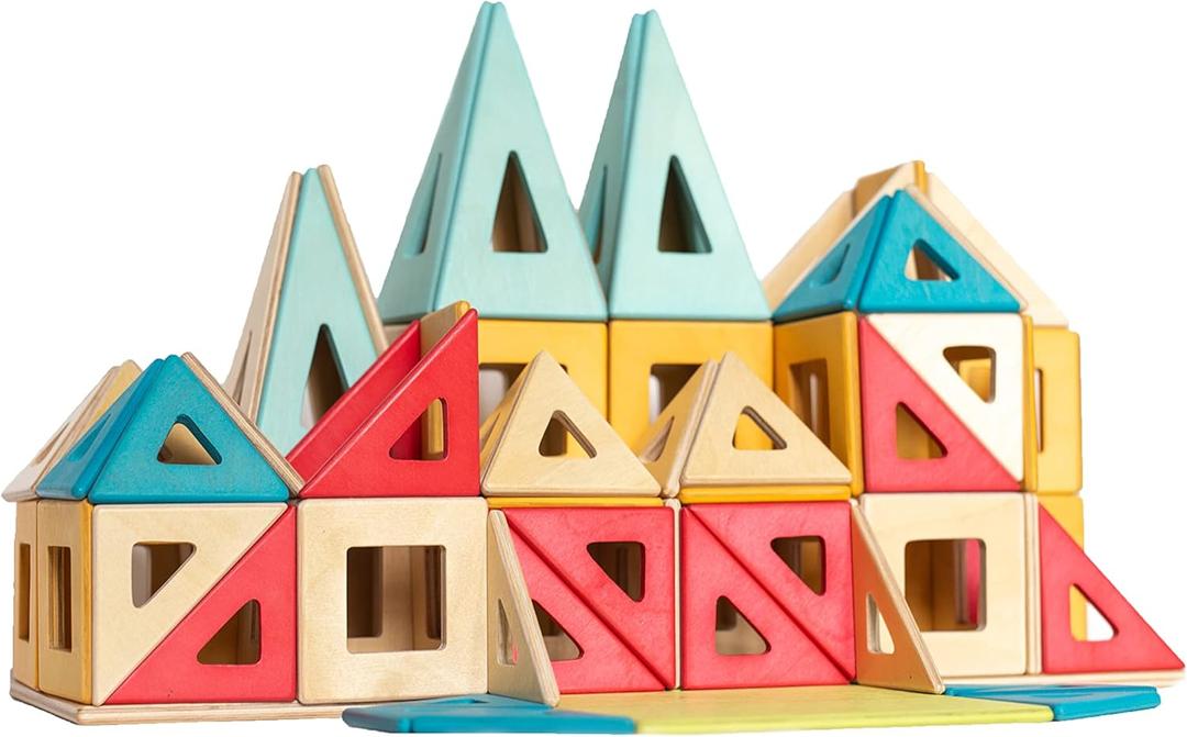 Earthtiles Wooden Magnetic Tiles by Big Future Toys - 100 Piece Set | Montessori Toys | Sensory Toys | Wooden Magnetic Blocks | STEM Building Toys | Blocks for Toddlers| Toddler Toys Age 3+