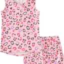 MyFav Big Girls Sleeveless Pajama Sets Cute Panda Polka Dot Sleepwear Loungewear