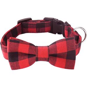 Malier Dog Collar with Bow tie, Classice Plaid Pattern Dog Collar with Bow tie and Durable Buckle Collar for Small Medium Large Dogs Puppy (X-Small, Red)