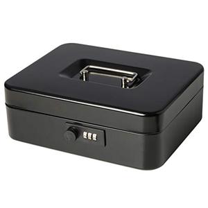 Jssmst Large Cash Box with Combination Lock – Durable Metal Cash Box with Money Tray Black(9.8 x 7.9 x 3.5), SM-CB07001L