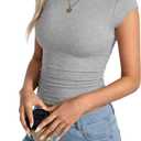 Womens Cap Sleeve Tops Summer Crew Neck Short Sleeve Shirts Slim Fit Basic Ribbed Tops Y2K 2025 Going Out Crop (Gray, XL)