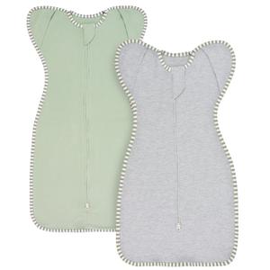Transition Swaddle Newborn Sleep Sack 0-3 Months Arms Up Swaddle Arms in/Out 2-Way Zipper 100% Cotton, 0.8 Tog Baby Transitional Swaddle Sack for Boy Girl, 2-Pack (Small 5-14lbs) (Green & Grey)