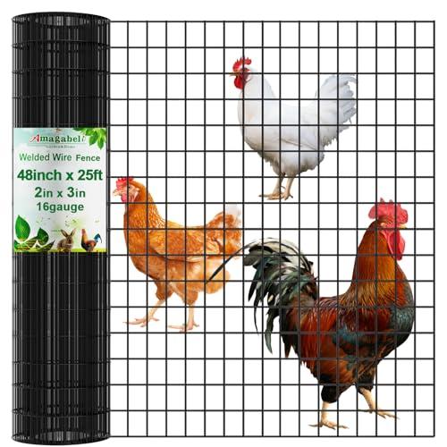 AMAGABELI GARDEN & HOME Black PVC Coated Welded Wire Fence 2inchx3inch 48inchx25ft 16Gauge Garden Border Fencing Roll Vinyl Coating Metal Wire Mesh Garden Bed Plant Supports Poultry Netting Cage