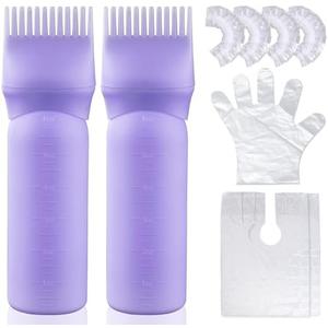 Pack of 5, Wowang Hair Oil Applicator 2 Pack 6 Ounce Leak Proof Root Comb Bottle with 12-Tooth Comb for Hair Dye & Oil, Graduated Scale (Purple)