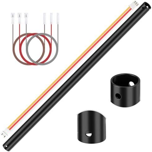 Puoyro 24 Inch Ceiling Fan Downrod with 6 x 18-AWG Wires(No Threaded) | 1 Inch diameter black ceiling fan extension rod,boosts airflow,ideal for high ceilings & compatible with various ceiling fan