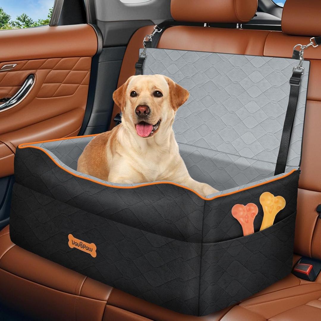 Car Seat for Large Medium Dog, Dog Booster Seats Under 60Lbs or 2 Small Dogs Washable, Pet Car Seats with 2 Safety Leashes, Dogs Sofa Bed Cushion Add Thick Sponge, Pet Cars Carrier for Travel (Black/Gray)