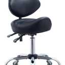 Saddle Stool with Adjustable Lumbar Support - Heavy Duty 400LB Hydraulic Rolling Stool Chair with Backrest, 19"-25" Height Adjustable with Quiet Wheels for Salon, Dental, Tattoo, Massage, Home Office