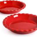 LE TAUCI Ceramic Pie Pans for Baking, 9 Inches Pie Plate for Apple Pie, Pecan Pie, 36 Ounce Deep Dish Pie Pan, Set of 2, Red