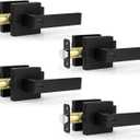 Estmoon 4 Pack Black Door Handles - Interior Door Knobs with Lock for Bedrooms, Keyless Privacy Door Levers, Heavy Duty Zinc Alloy Door Lever Set for Bedrooms Bathrooms
