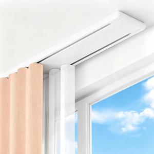 Double Row Ceiling Mount Curtain Track Rods for Windows,White 3-6FT Adjustable Floor to Rieles Para Cortinas Corredizas de Techo with Curtain Slider Rieles Para Cortinas for Hotel Hospital