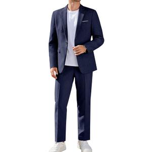 COOFANDY Men Suits Classic Fit 2 Piece Suit Set One Button Casual Blazer Wedding Bussiness Suit Separates (X-Large, Dark Blue)