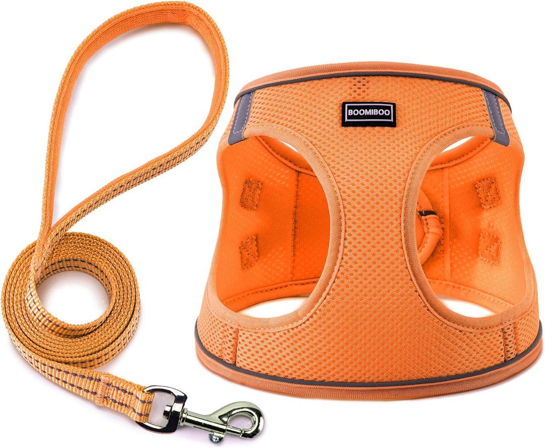 Dog Harness with Leash Set, No Pull Adjustable Reflective Step-in Puppy Pet Vest Harnesses for Small Medium Large Dogs and Cats,Orange Small