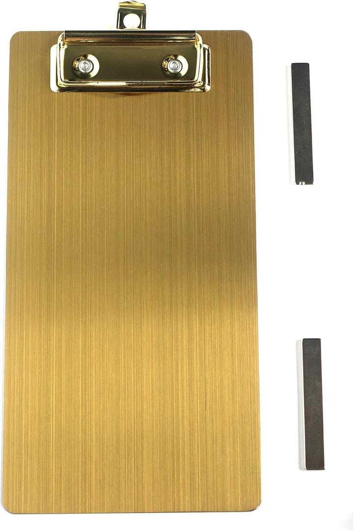 Mini Stainless Steel Magnetic Clipboards,48 Gold Clipboard A7 Size, Metal Clip Board with Low Profile Clip (4.3"x8.5")
