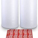 Bubble Cushioning Wrap Rolls, 3/16" x 12" x 72' ft Total [2 Rolls of 36 Feet] Perforated Every 12", 20 Fragile Stickers for Packaging, Shipping, Mailing