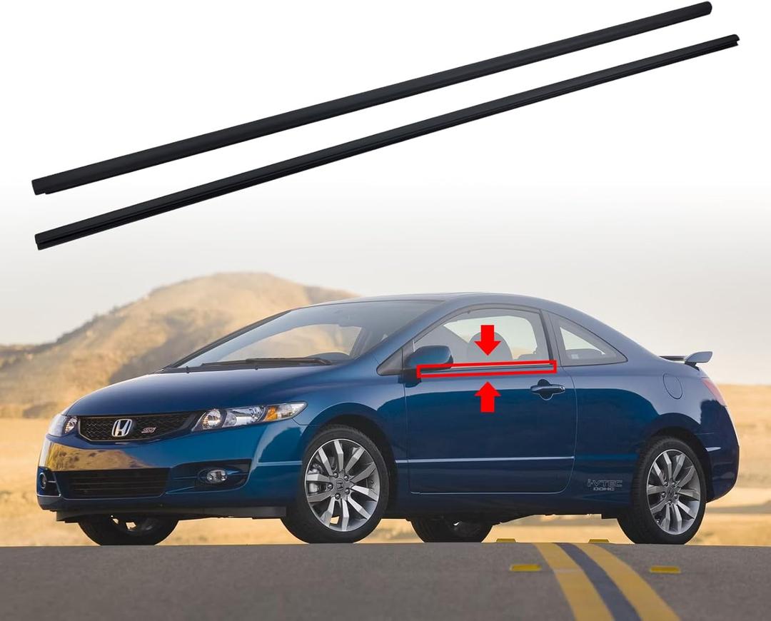 2Pcs Weatherstrip Window Moulding Trim Seal Belt Compatible with 2006-2011 Honda Civic Coupe 2D Replace# 72410-SVA-A01ZA 72450-SVA-A01ZA