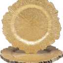 MAONAME 13" Gold Charger Plates, Round Reef Chargers for Dinner Plates, Plastic Plate Chargers for Table Setting, Wedding Decor, Set of 6