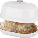 VORRINGARD Enameled Cast Iron Dutch Oven Pot with Dome Lid, Oval Bread Oven for Homemade Sourdough Bread Baking, Oven Safe up to 500F, 6 Quart, White