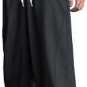 WZIKAI Men's Baggy Sweatpants Elastic Waist Drawstring Wide Leg Sweatpants Casual Loose Baggy Joggers with Pockets (Large, Black)