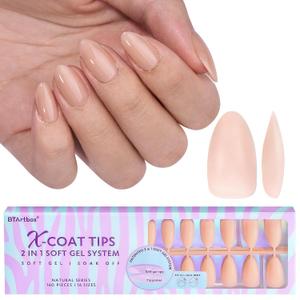 BTArtbox Short Almond Nail Tips - Soft Gel XCOATTIPS Natural Press On Nails, Pre-colored Gel Nails Full Cover Fake Nails Nude for for Daily Nail Art
