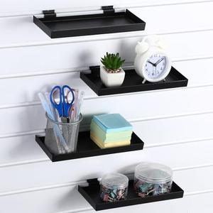 Blulu 2Pack 10 x 4.3 Inch Slatwall Shelves, Retail Display Shelves Panel Metal Boutique Display Slat Wall Shelf Accessories for Home Shoe Stores Boutiques Storage Shelf Organization(Black)