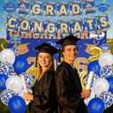 baotongle 2026 Graduation Decorations Themed Set Congrats Grad Backdrop Balloons Banner and Streamers Hanging Swirls Kit for Party Supplies High School College Celebrations(Blue)