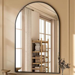 GLSLAND 26x38 inch Arch Bathroom Mirror - Arched Bathroom Mirror/Wall Mounted Vanity Mirror - Arch Metal Frame Wall Mirror for Bathroom Bedroom Living Room, Black