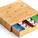 Peohud Bamboo Tea Bag Organizer, Tea Bag Storage Box for Countertop with Removable Divider Drawer, Functional Coffee Pod Holder for Kitchen, Office, Coffee Station, Tableware, Cosmetics