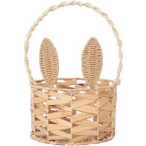 Basket with Handle Kids Cute Bunny Easter Basket Bunny Harvest Flowers Toys Mini Picnic Knitted Birthday Organiser