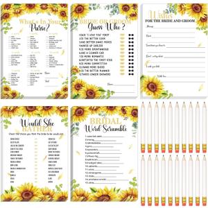Teling 145 Pieces Bridal Shower Game Bridal Shower Favors Set Wedding Games Cards and Pencils for Bride Groom Bachelorette Party Wedding Party Favor(Sunflower Style), 7.87 X 5.51 Inches , 3.94 Inches