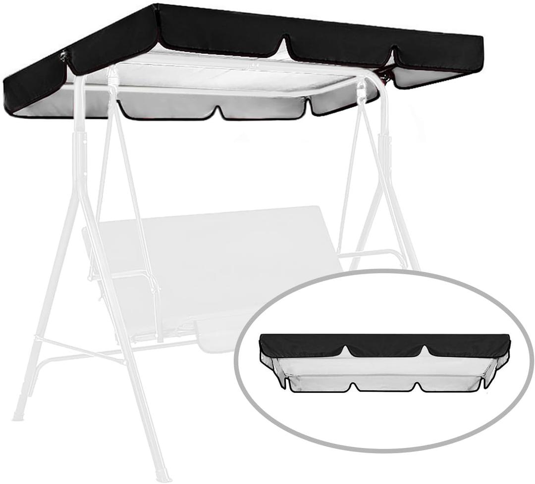 Swing Canopy Replacement for Outdoor Patio Swing Chair 2/3 Seater Waterproof Porch Swing Seat Canopy Cover Garden Hammock Top Cover for Seat Furniture, Canopy only (Black, 65x455.9 Inch)