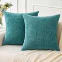 MIULEE Pack of 2 Couch Throw Pillow Covers 18x18 Inch Soft Teal Chenille Pillow Covers for Sofa Living Room Solid Dyed Pillow Cases