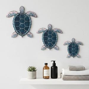 Lumncomfor Wooden Sea Turtle Wall Decor Coastal Wall Art 3 Pcs Rustic Beach Wall Art Set for Bathroom Bedroom Ocean Theme Decorations Wood Cutouts for Living Room Pool House