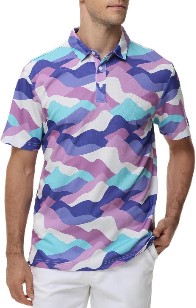 TIHEEN Golf Polo Shirt for Man,Short Sleeve Moisture Wicking Cool Casual Polo Shirts Print Polo Shirt (Color#08, 4XL)
