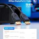 Cable Matters [VESA Certified] 80Gbps DisplayPort 2.1 Cable - 6.6ft / 2m, DP80 Cable with 16K 60Hz, 8K 240Hz, 4K 240Hz, FreeSync, G-SYNC and HDR for Gaming Monitor, PC, RTX 4080/4090, RX 7900, Black