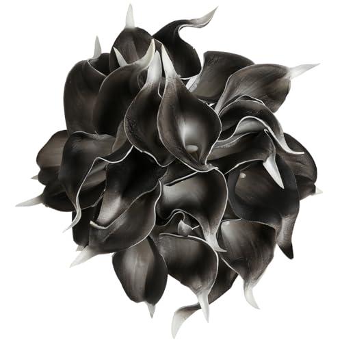IPOPU Grey Black Calla Lily Artificial Flowers for Decorations 20PCS Grey Black Fake Flowers Calla Lily Bouquet for Wedding Centerpieces Flower DIY Floral Decor Home Decoration (Grey Black)