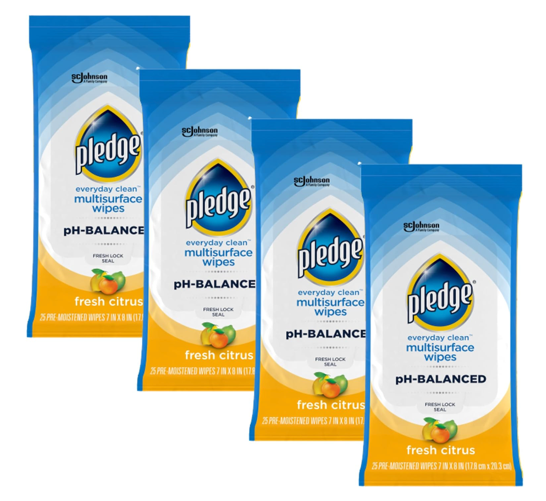 Pledge Multisurface Cleaning Wipes, pH Balanced, Fresh Citrus, 25 Count (Pack of 1, 25Total Wipes)