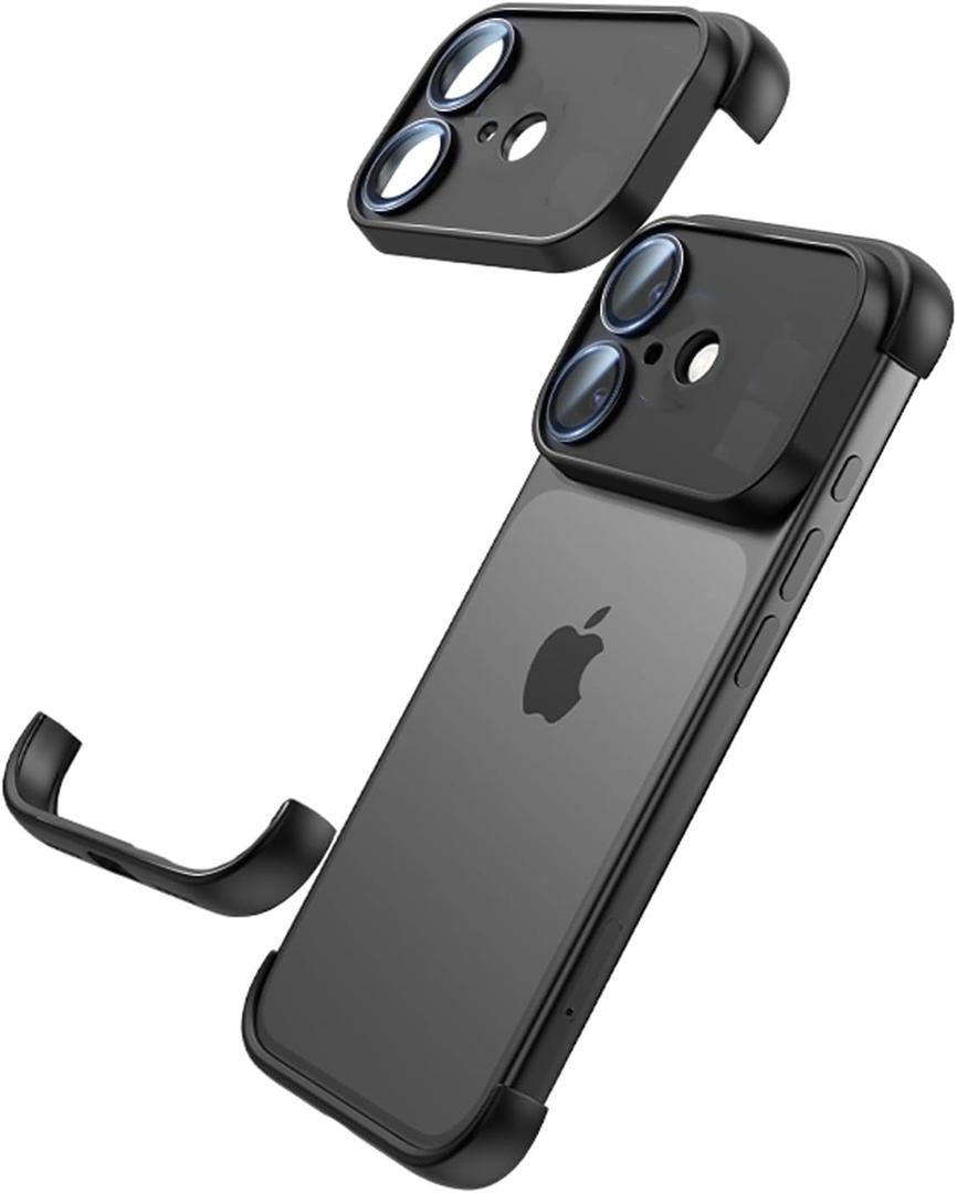 for iPhone 17 Bumper Case Compatible with MagSafe, Minimalist Frameless Corner Protection Pad with Camera Lens Protector, No Back Soft Silicone TPU Shockproof for iPhone17 (Black)