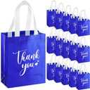 Sweetude 30 Pcs Thank You Gift Bags with Handles, Reusable Non Woven Foldable Goodie Bags Bulk for Graduation Teacher Appreciation Wedding Bridesmaid Favors(10 x 8 x 4 Inch,Royal Blue)