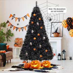 7 Feet Black Artificial Halloween Christmas Tree with PVC Branch Tips and 210/320/450 Cool White LED Lights