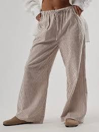 Plus Size High-Waist Striped Drawstring Wide-Leg Pants - Casual Comfortable Women's Palazzo Pants, All-Season Style, Non-Stretch Fabric, Regular Fit, Vacation Attire, Casual Attire | Striped Pattern |  Drawstring Waist, Plus Size Pants XS
