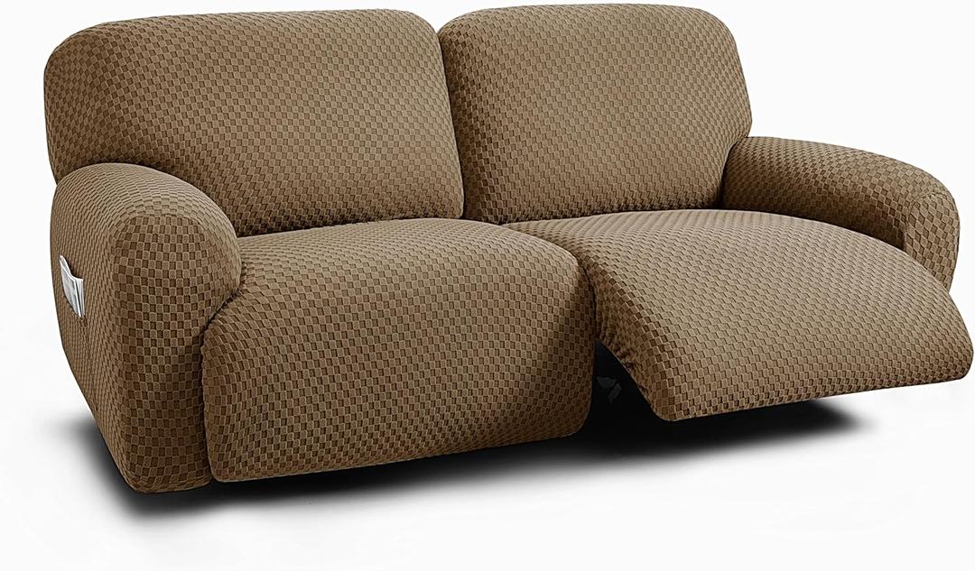ULTICOR Extra Wide 75" - 100", Reclining 2 Seater Sofa, Extra Wide Reclining Love Seat Slipcover, 6-Piece Jacquared Fabric, Reclining Sofa Covers, Thick, Soft, Washable (Sand)(Style 1)