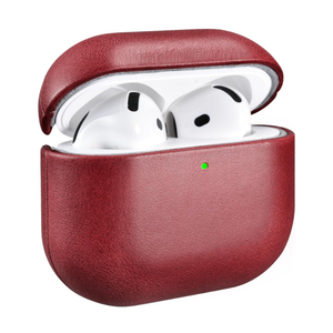 AirPods 4 Leather Case with Strap, ICARER Genuine Leather AirPod 4 Case with Strap and Led Light for Apple AirPods 4 (2024), Support Wireless Charging and MagSafe(Red)
