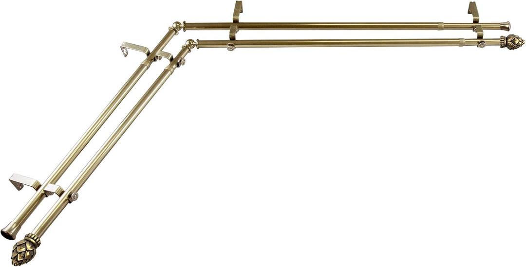 Rod Desyne 13/16" Bud Corner Window Double Rod, 28-48 inch, Antique Brass