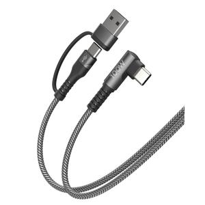 100W Fast USB C Charger Cable Right Angle, USB A/C to USB C Cable, 90 Degree Type C Braided Charging Cord for iPhone 17 16 15 Series,Samsung UItra S25 S24,MacBook,iPad Pro/Air,Pixel-(2Pack, 1Ft) (Grey)