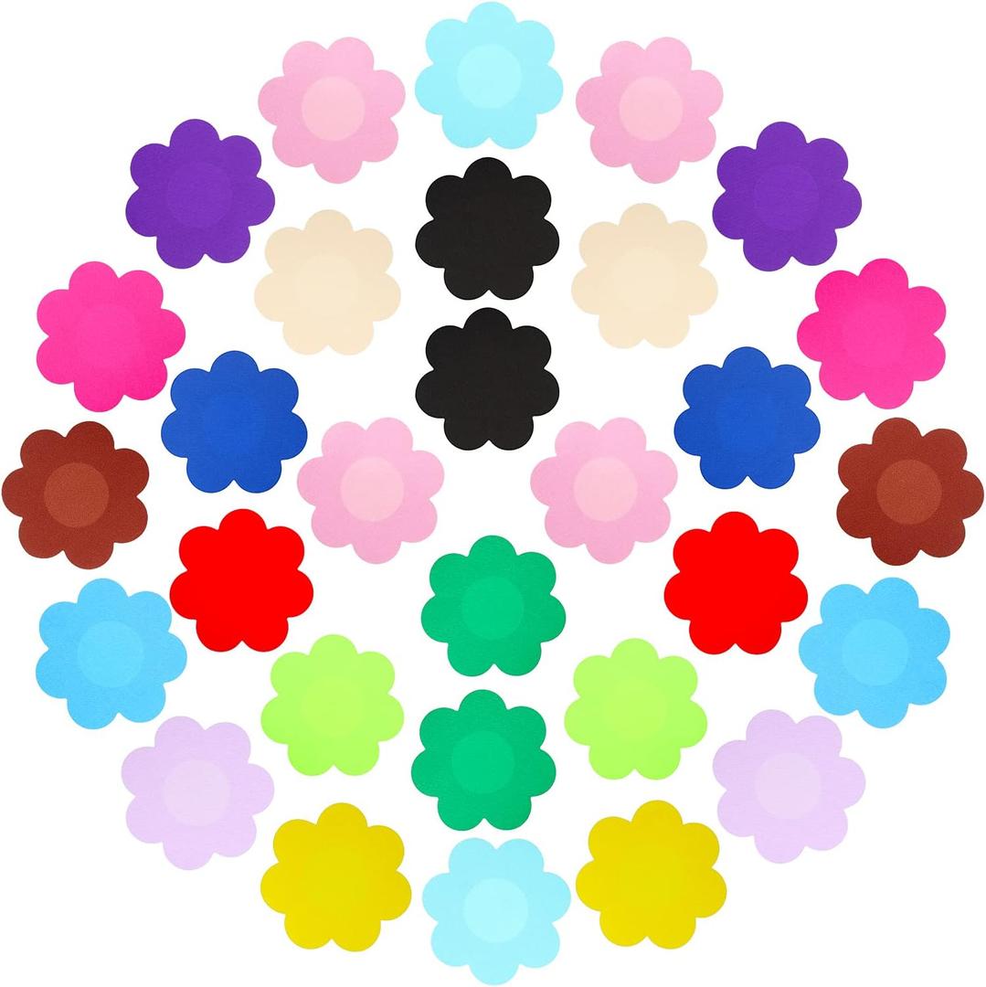 Geyoga 30 Pairs Pasties Nipple Cover for Women Disposable Nipple Covers No Show Satin Breast Stickers Self Adhesive Petal