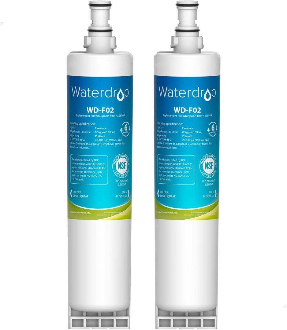 Waterdrop 4396508 Replacement for Whirlpool 4396510, EDR5RXD1, NLC240V, PNL240V, 4396508p, 4396547, 4392857, LC400V, WF-NLC240V, Everydrop Filter 5 Refrigerator Water Filter, 2 PACK(Package May Vary)