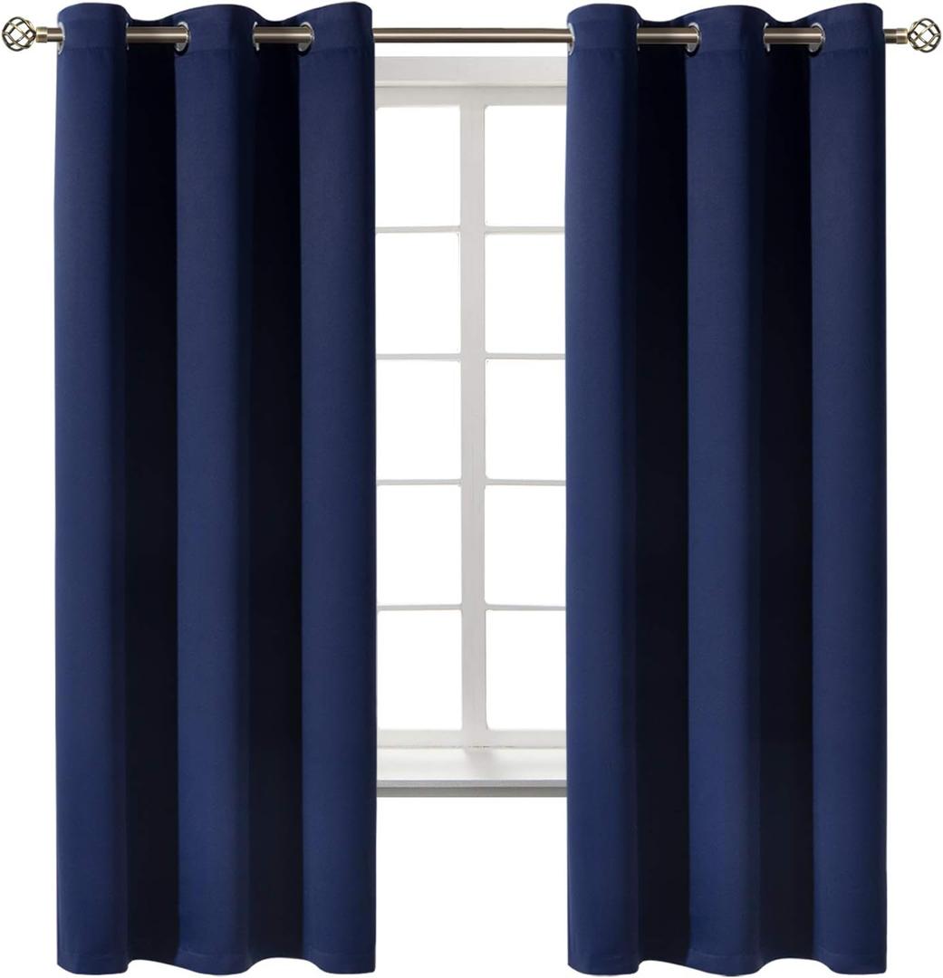 BGment Blackout Curtains for Bedroom 63 Inches Long - Navy Blue Room Darkening Thermal Insulated Sunlight Blocking Grommet Window Drapes for Kids Boys Room, Set of 2 Panels, 42 x 63 Inch